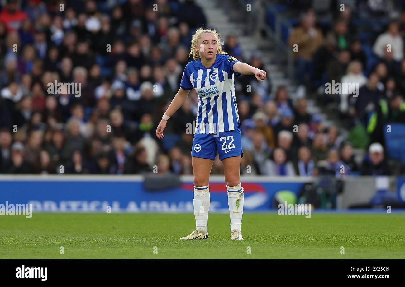 Brighton, Großbritannien 19. April 2024: Brightons Katie Robinson während des Women’s Super League Spiels zwischen Brighton & Hove `Albion und Everton im American Express Stadium. Quelle: James Boardman/Alamy Live News Stockfoto